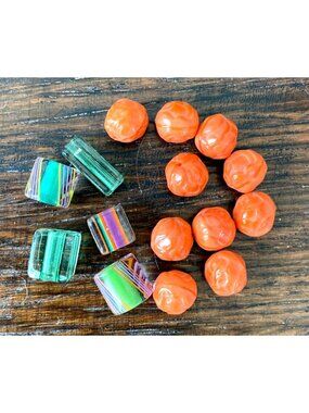Bright Orange Vintage Glass Beads Czech Strip Glass Beads - lot VB1
